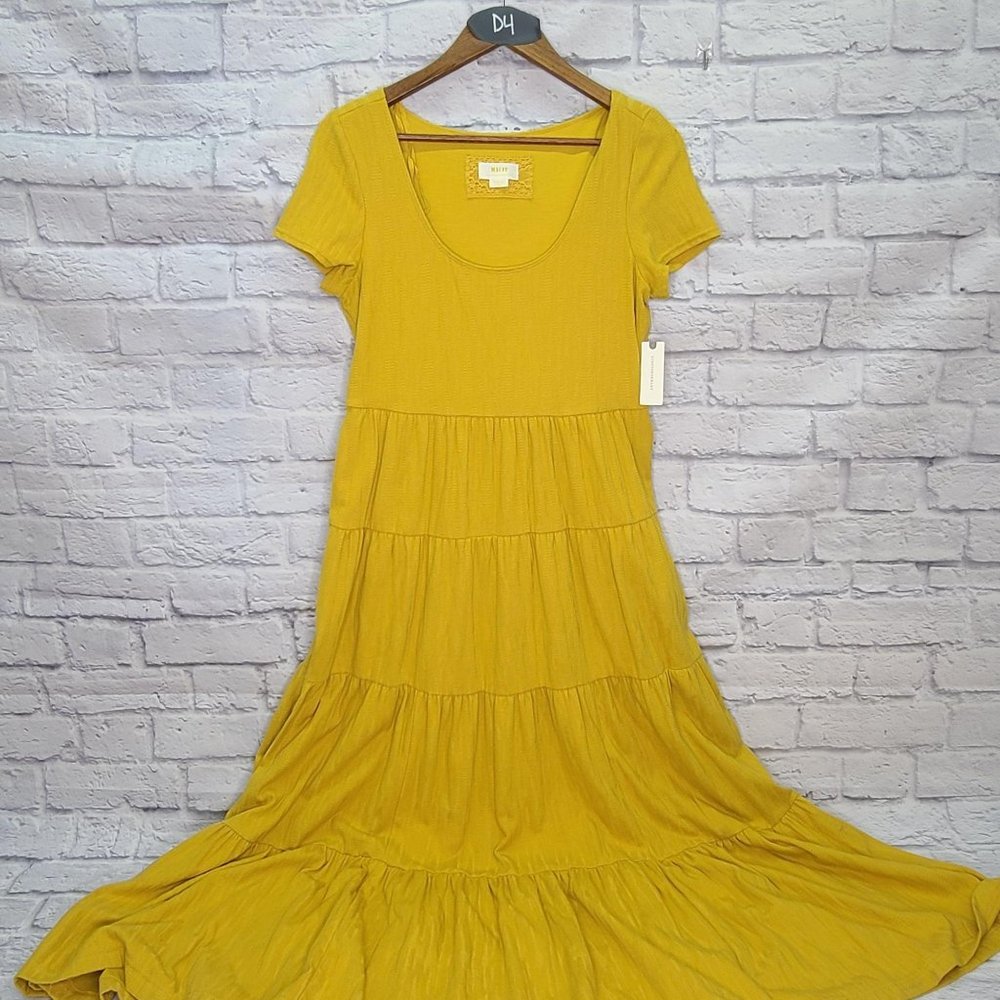 Anthropologie Mustard Yellow Tiered Maxi Dress